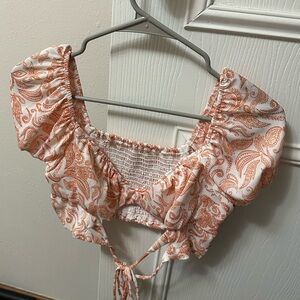 SHEIN Orange and White Paisley Crop Top